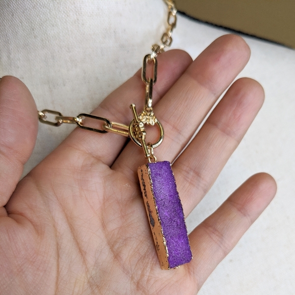 Fuchsia Pink Druzy Crystal, Chunky Chain - Picture 2 of 4